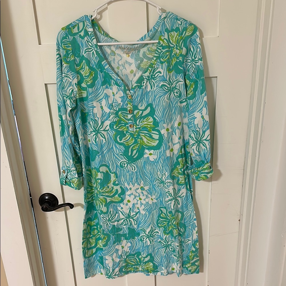 Floral Green and Blue Women's Swim Cover-Up